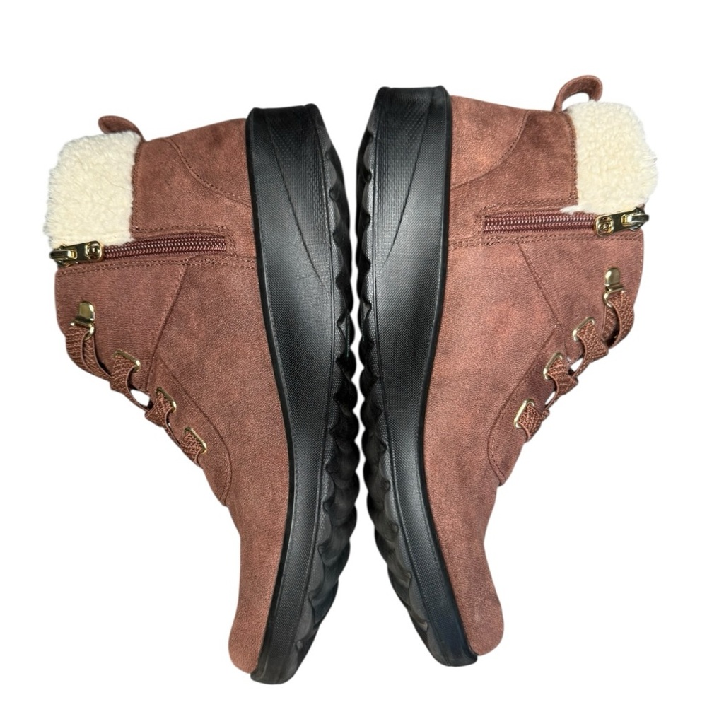 Bzees Garner Shearling Ankle Booties Brown Sz 9 Zip Comfort - Picture 7 of 9